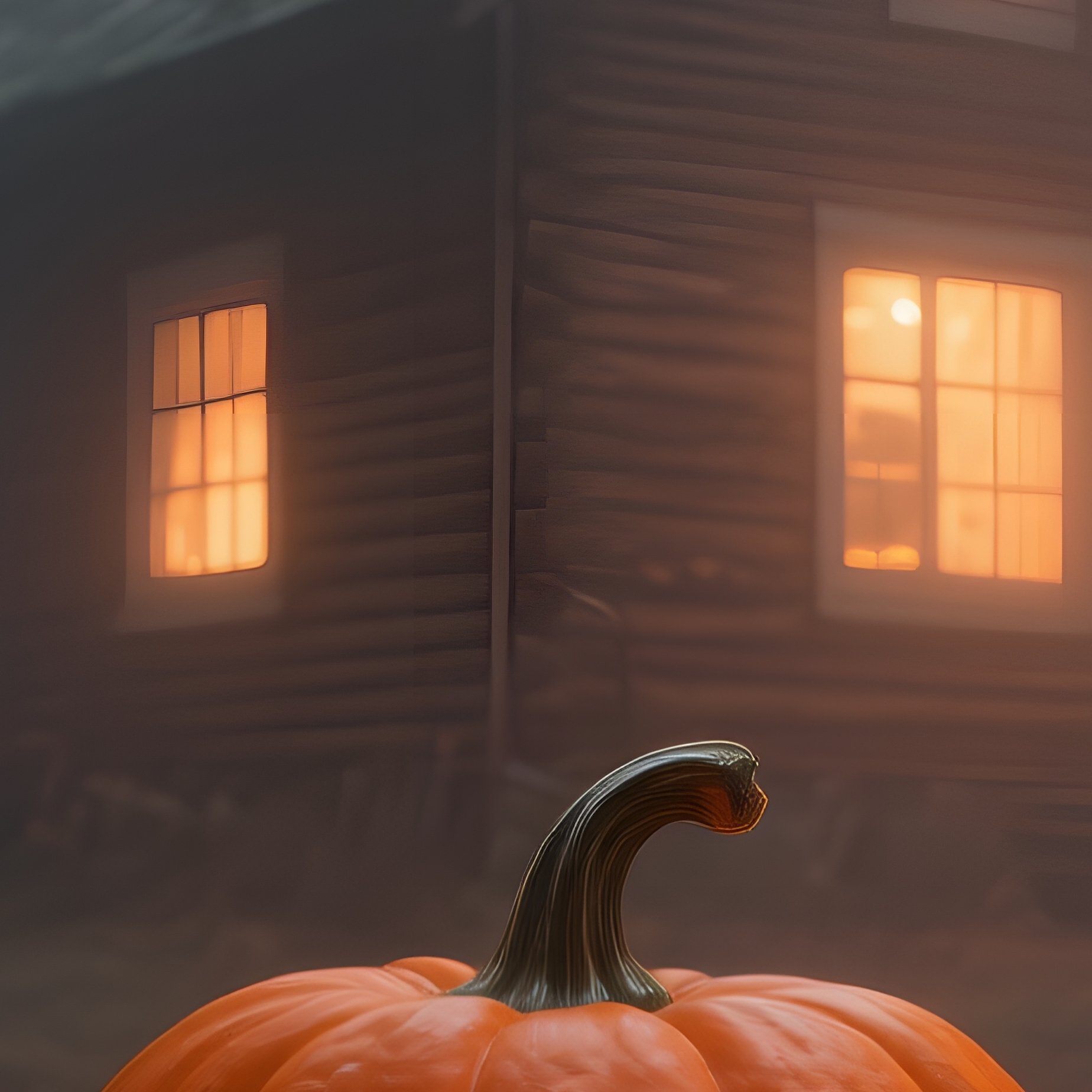 A Carved Pumpkin In A Misty Forest Halloween Pumpkin - Full Resolution Quality Preview