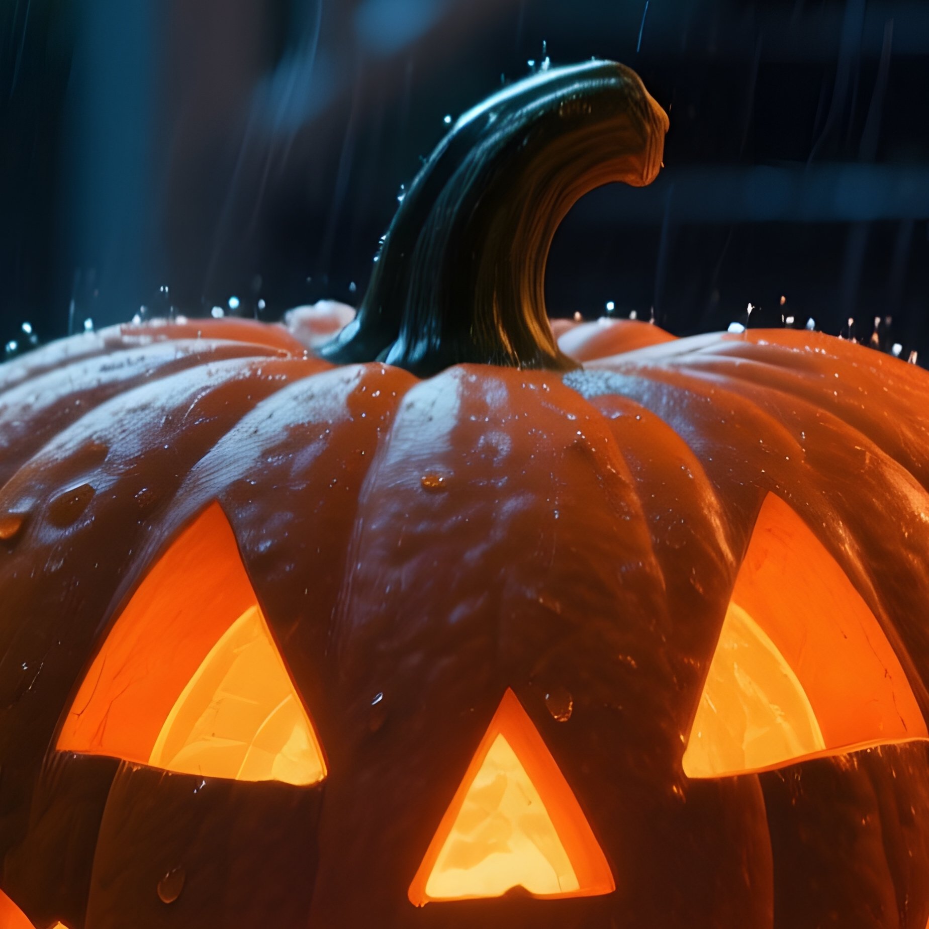 A Carved Pumpkin Jack O Lantern In A Rainy Setting Halloween - Full Resolution Quality Preview