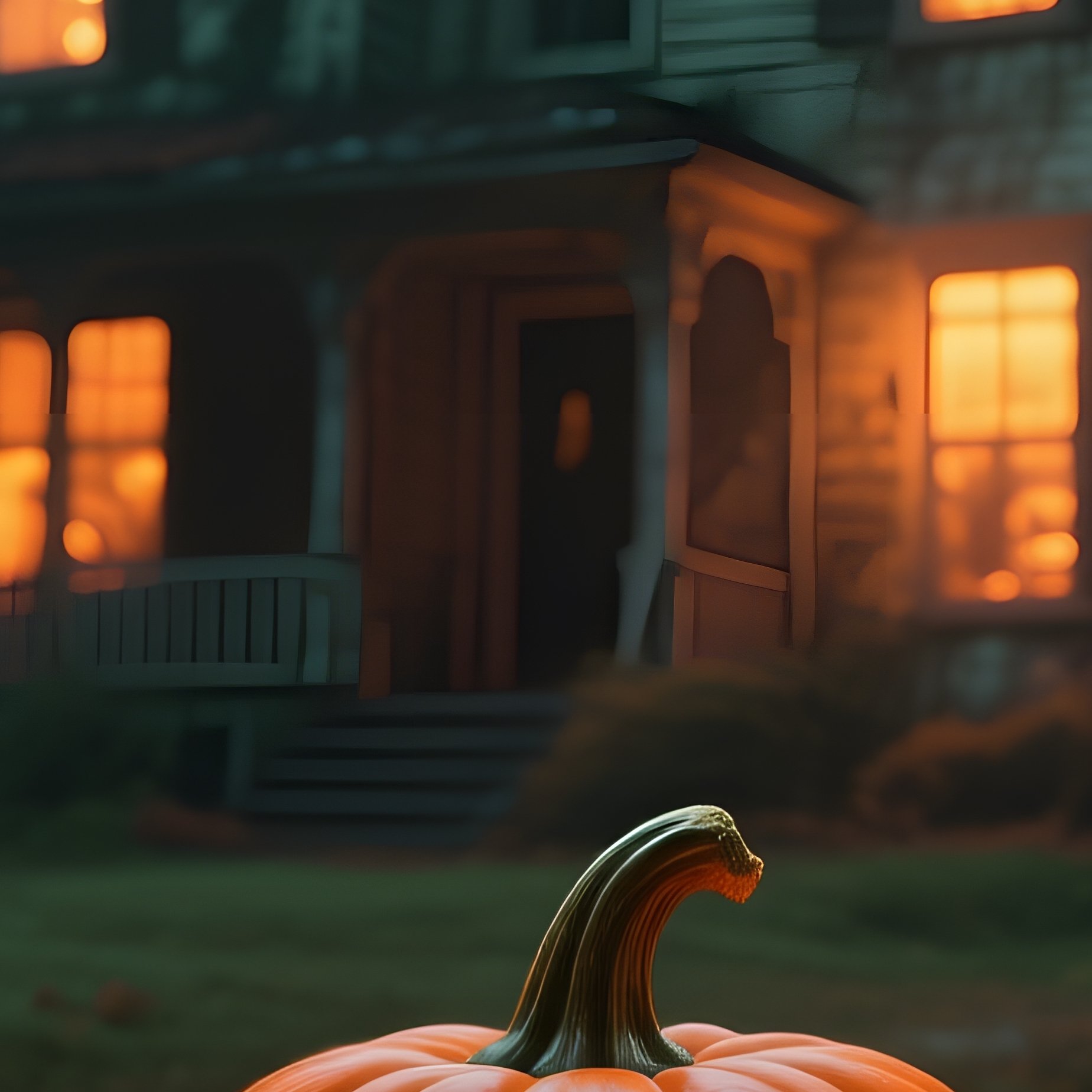 A Carved Pumpkin Jack O Lantern In A Spooky Forest Setting - Full Resolution Quality Preview