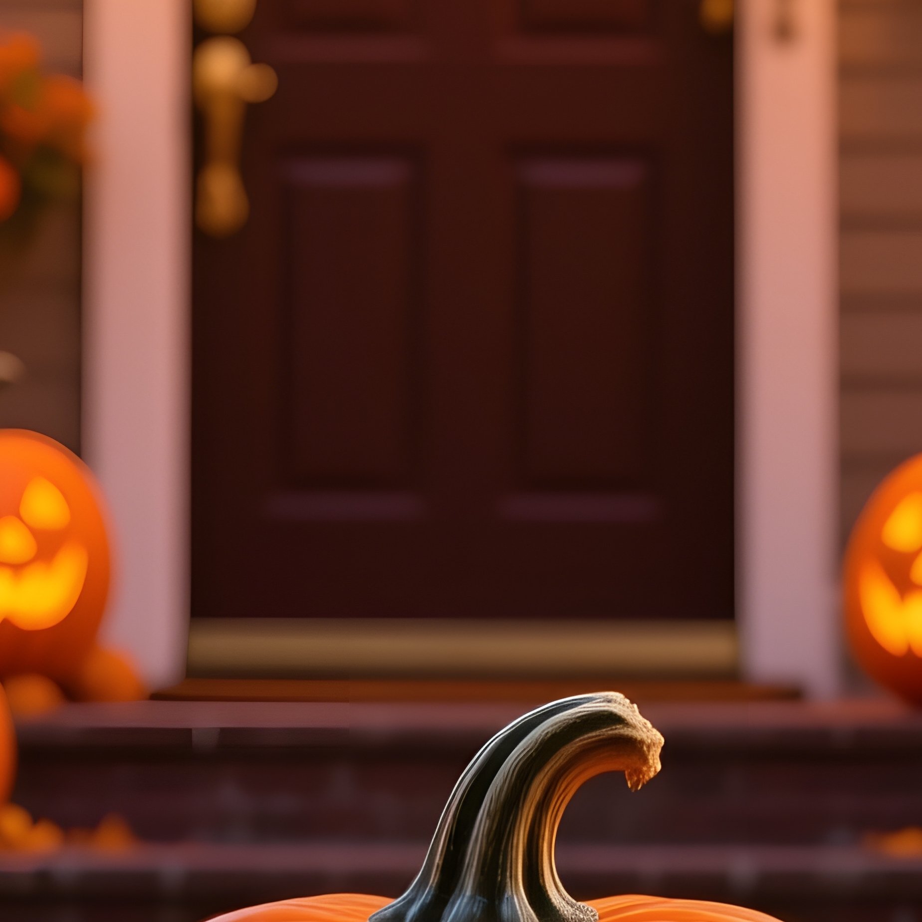 A Carved Pumpkin Jack O Lantern In Front Of A House Halloween - Full Resolution Quality Preview