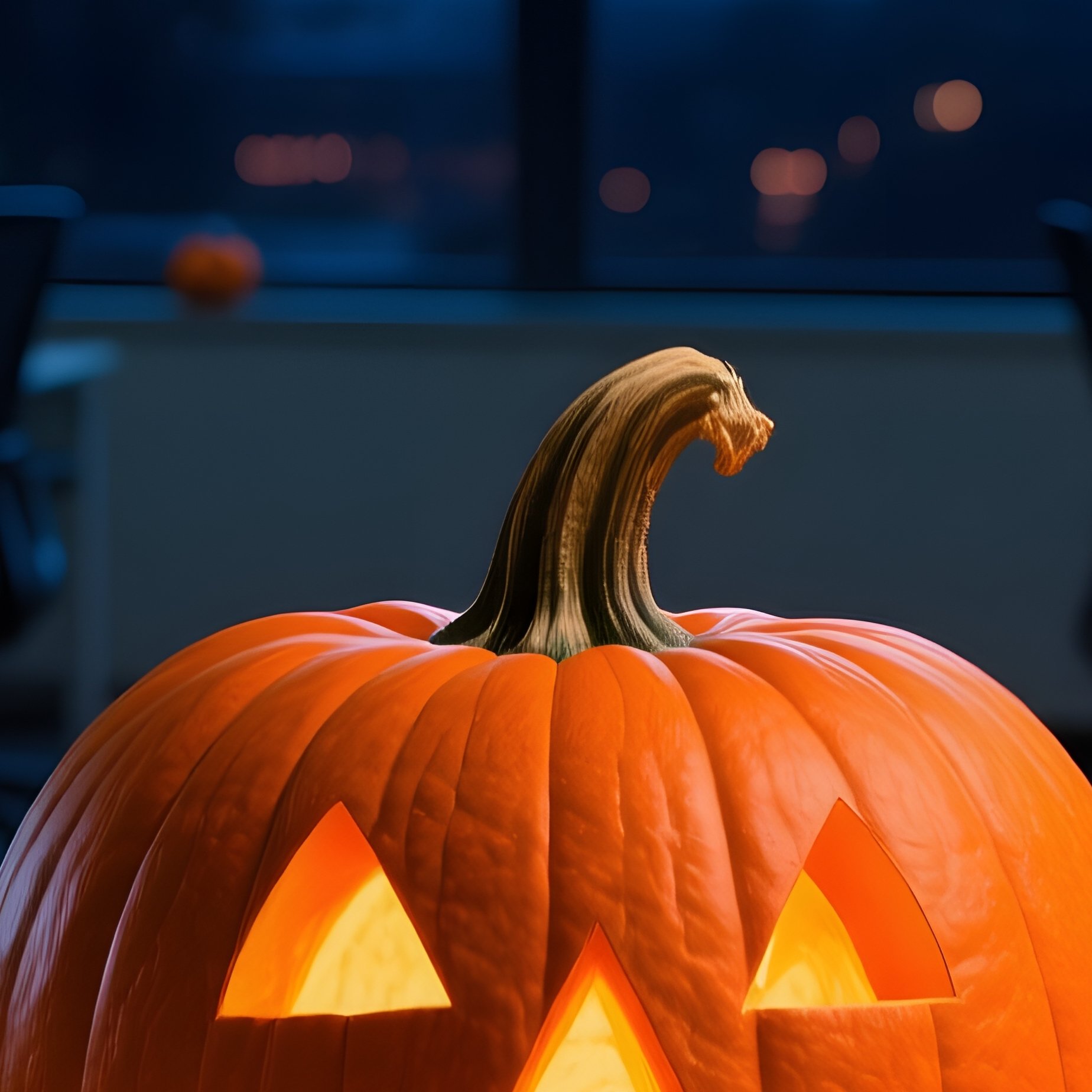A Carved Pumpkin Jack O Lantern On A Desk Halloween Office - Full Resolution Quality Preview