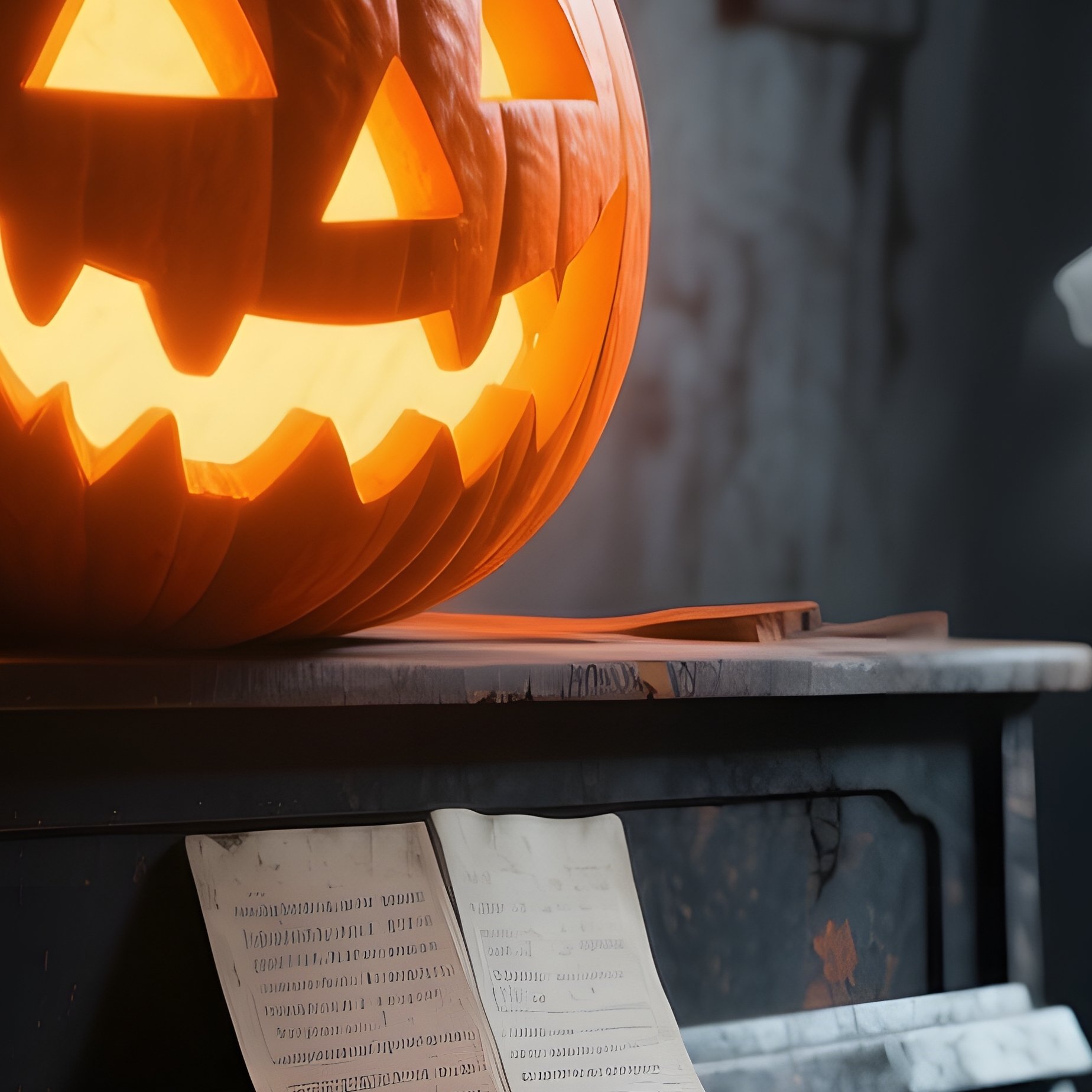 A Carved Pumpkin On A Piano In A Spooky Setting Halloween Pumpkin - Full Resolution Quality Preview
