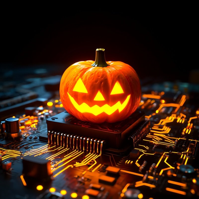 A Carved Pumpkin Placed On A Circuit Board Halloween Technology
