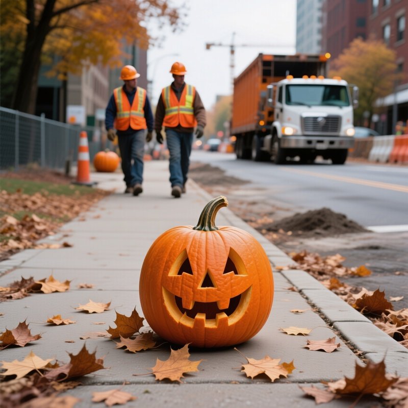 A Carved Pumpkin Placed On A Sidewalk Halloween Pumpkin