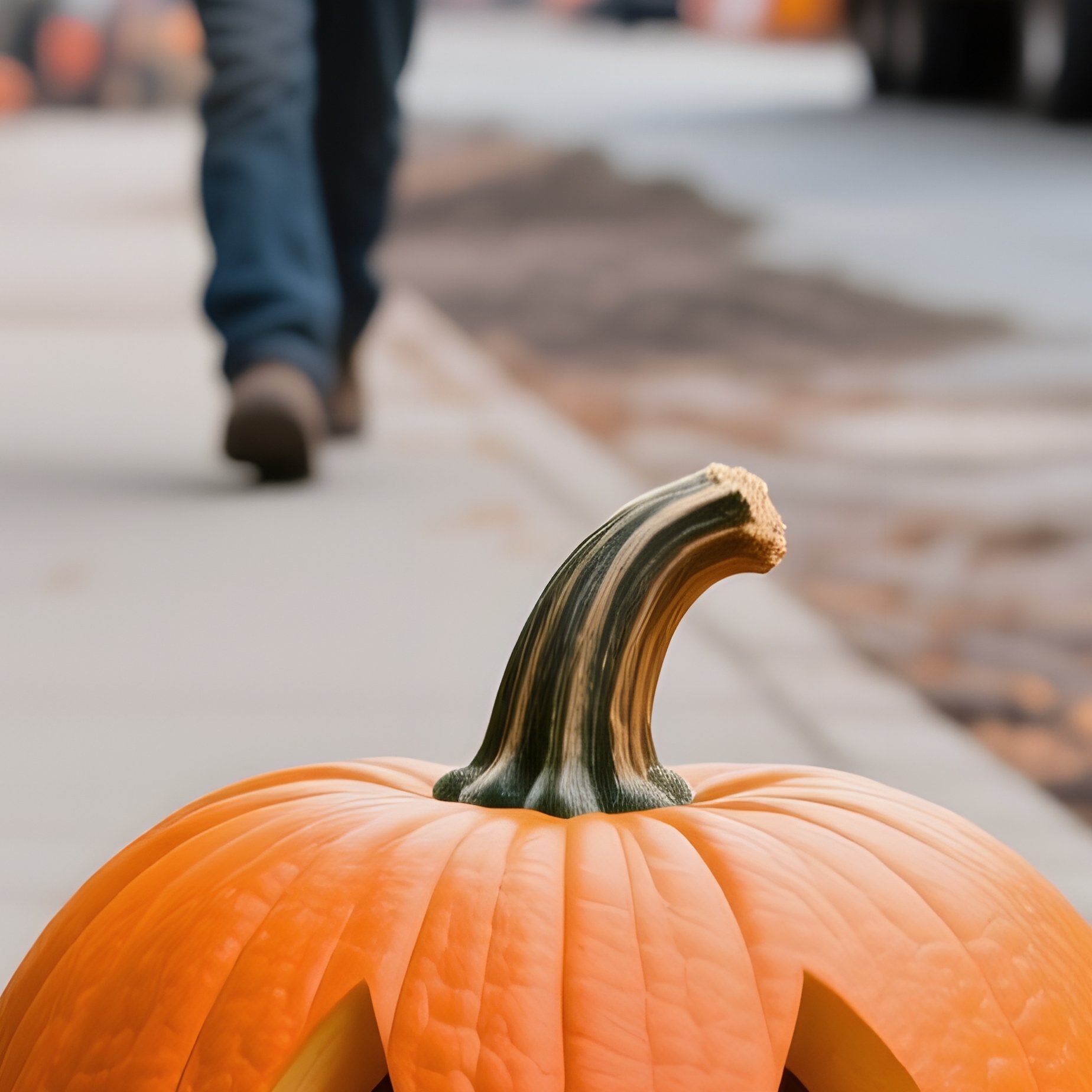 A Carved Pumpkin Placed On A Sidewalk Halloween Pumpkin - Full Resolution Quality Preview