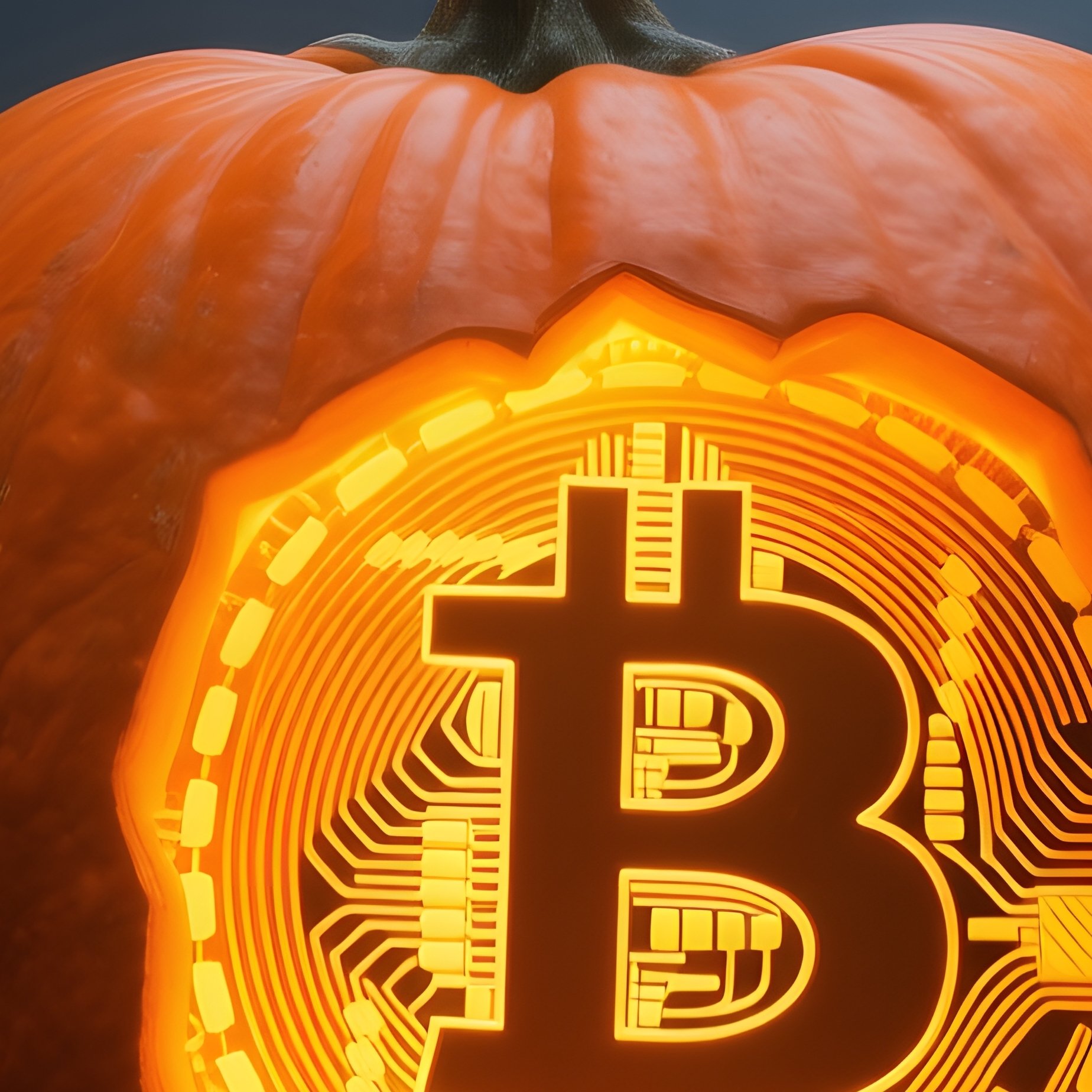A Carved Pumpkin With A Bitcoin Symbol Pumpkin Bitcoin - Full Resolution Quality Preview