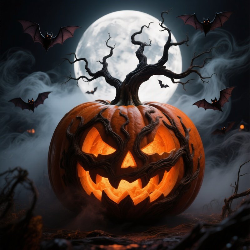 A Carved Pumpkin With Tree Like Branches Halloween Pumpkin