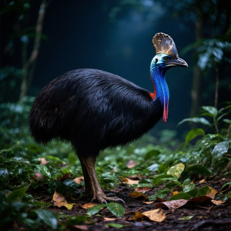 A Cassowary Standing On Ground With Vibrant Plumage