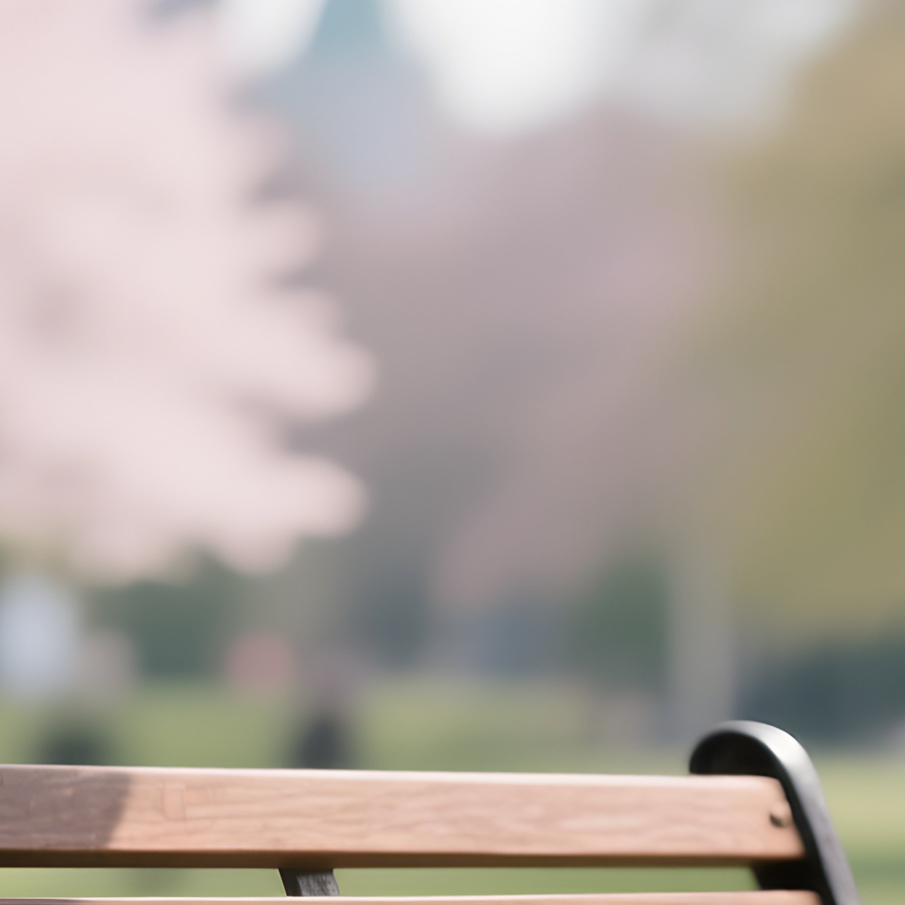 A Cast Iron And Wood Garden Bench Nestled Under A Large, Blooming Cherry Blossom Tree In A Peaceful Public Park Setting. - Full Resolution Quality Preview