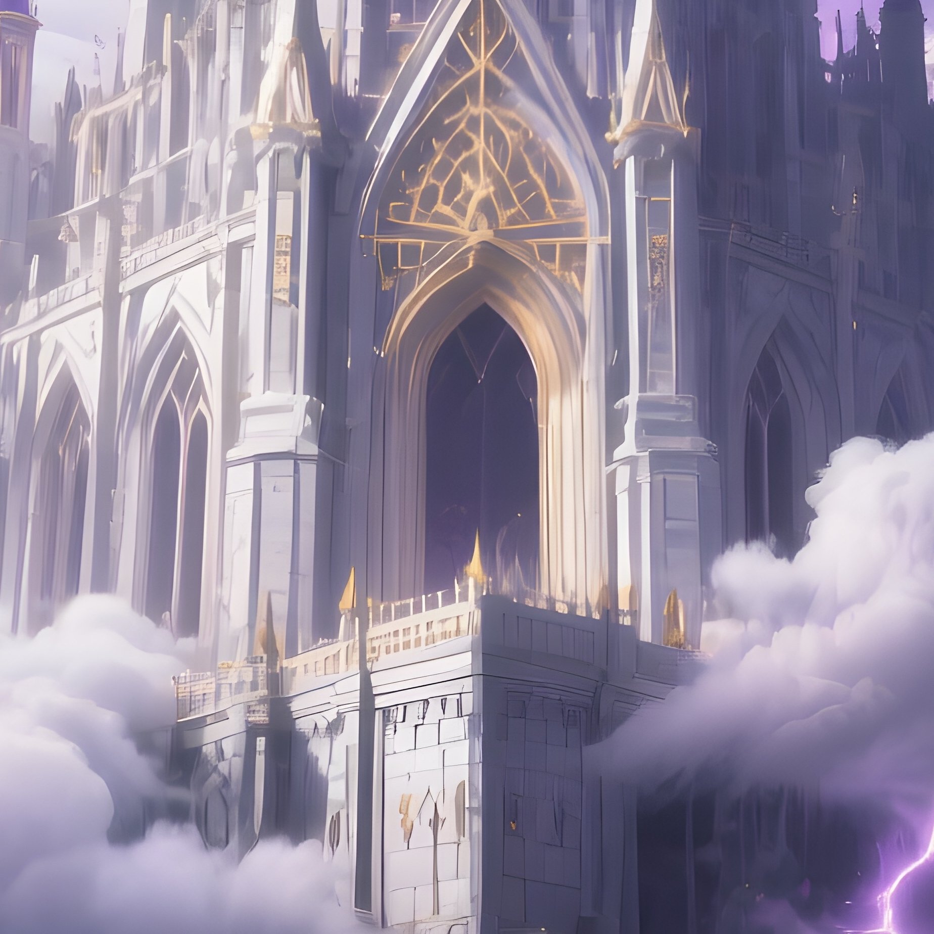 A Castle Floating In A Cloudy Sky With Ancient Gods Appearing - Full Resolution Quality Preview