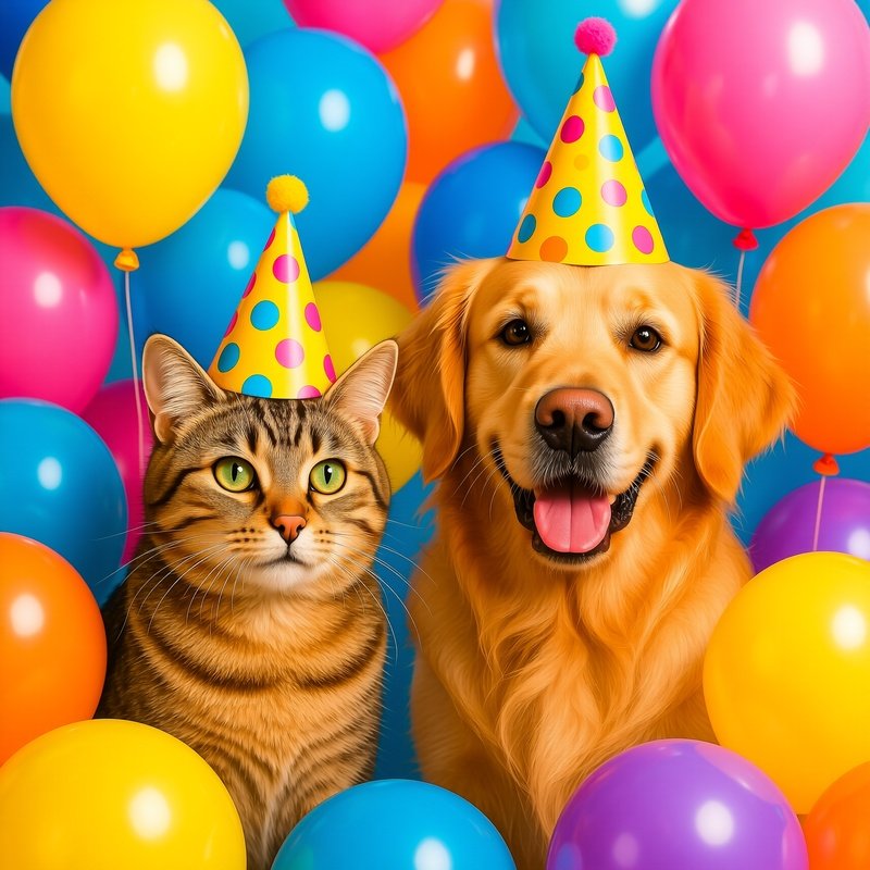 A Cat And A Dog Wearing Party Hats Celebration Pets