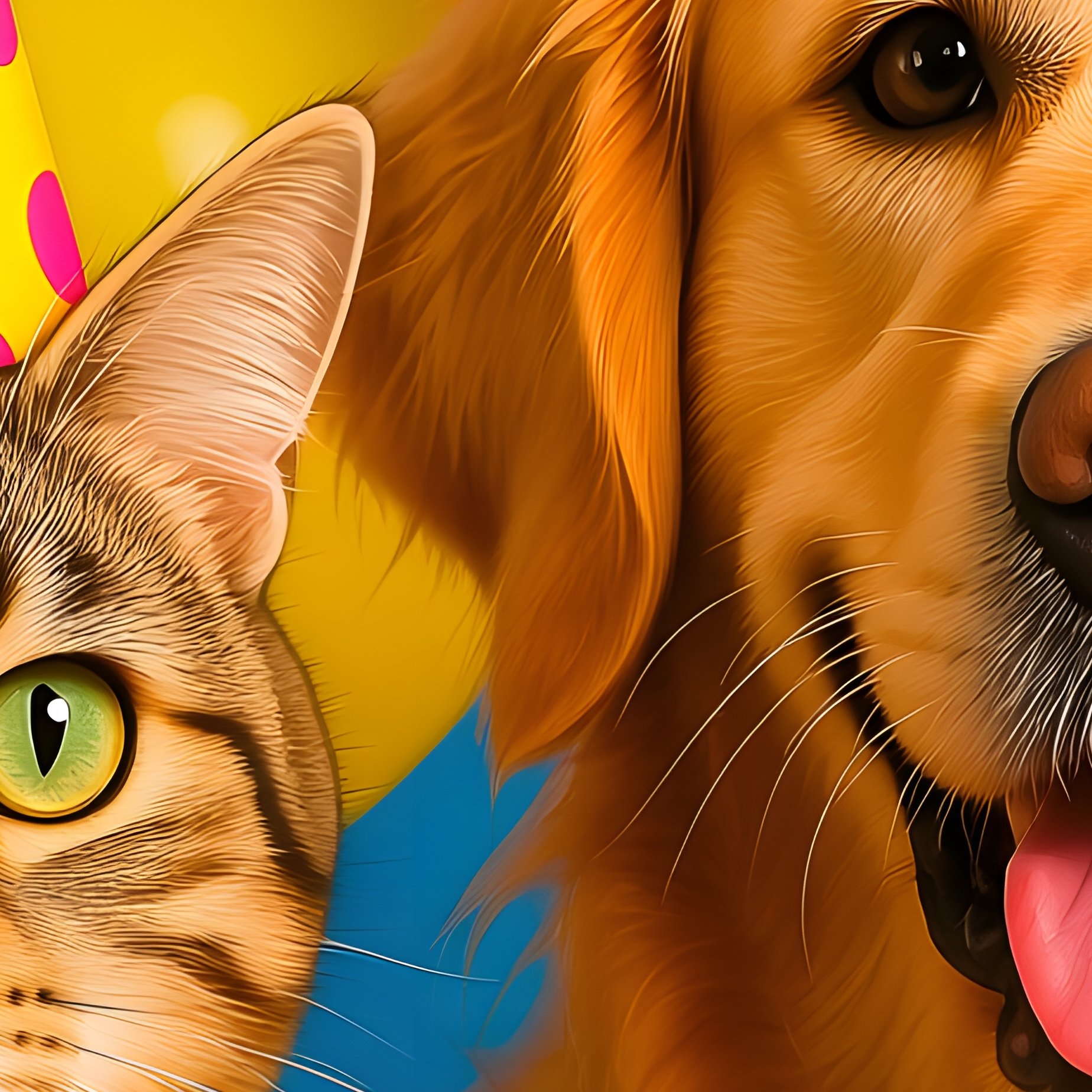 A Cat And A Dog Wearing Party Hats Celebration Pets - Full Resolution Quality Preview