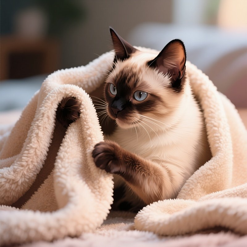 A Cat Balinese Kneading A Blanket Digital Art