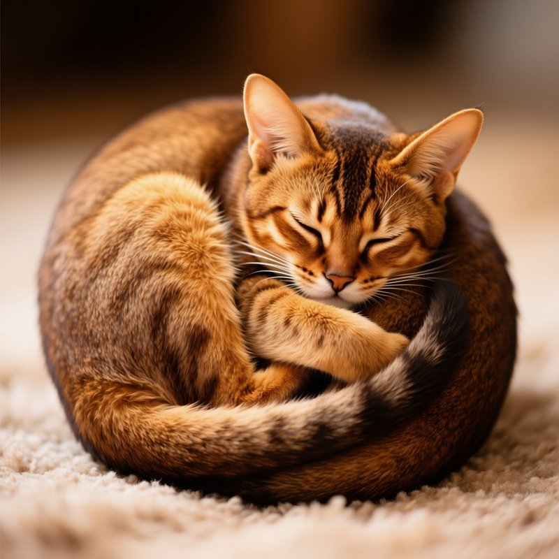 A Cat Curled Up In A Perfect Ball