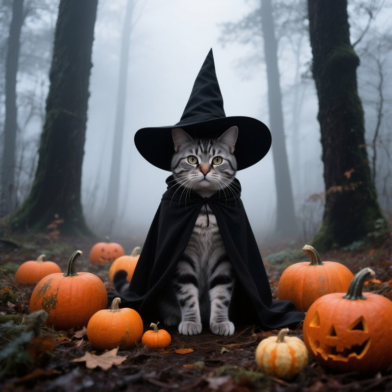 A Cat Dressed In A Witch Costume Halloween Cat