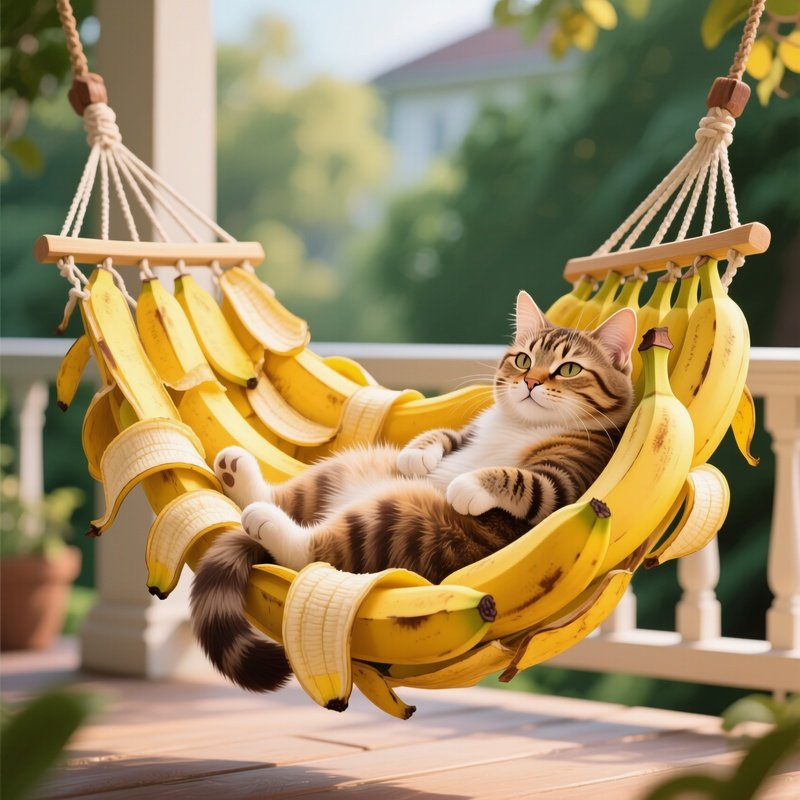 A Cat In A Banana Peel Hammock