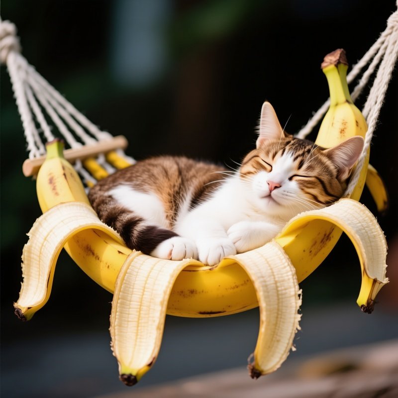 A Cat In A Banana Peel Hammock
