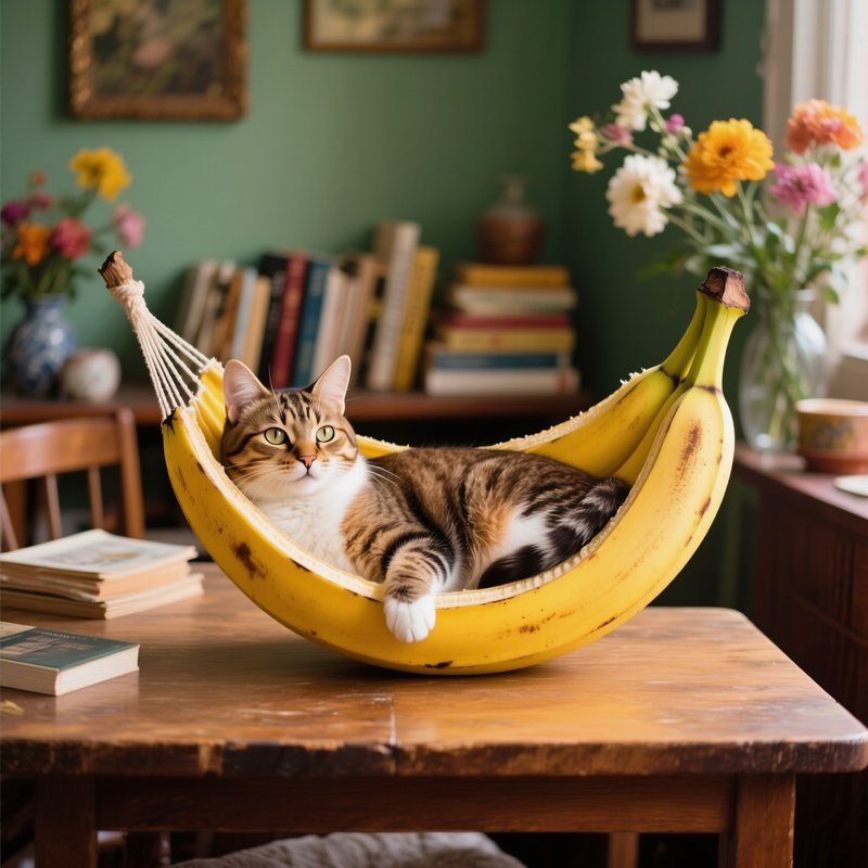 A Cat In A Banana Peel Hammock Still Life