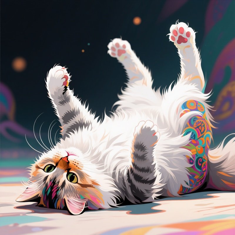 A Cat In Digital Art With Paws Up