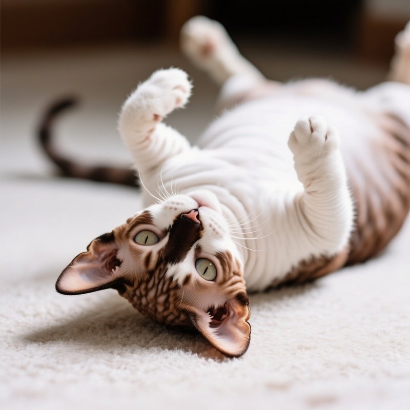 A Cat Laying On Back With Turkish Van Head Upside Down