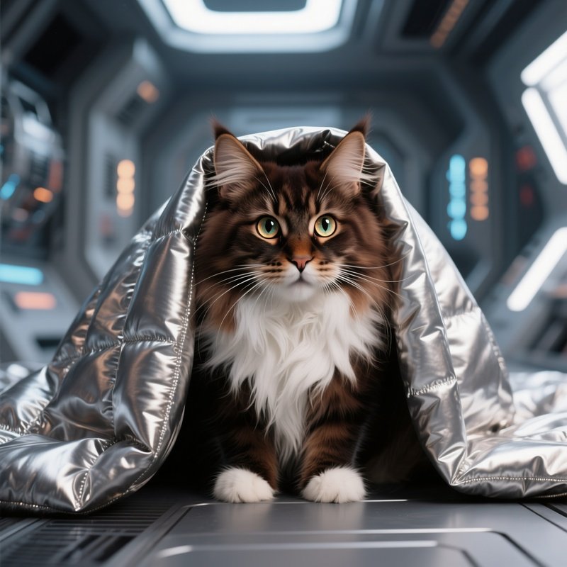 A Cat Maine Coon Peeping Out From Under Blanket Science Fiction