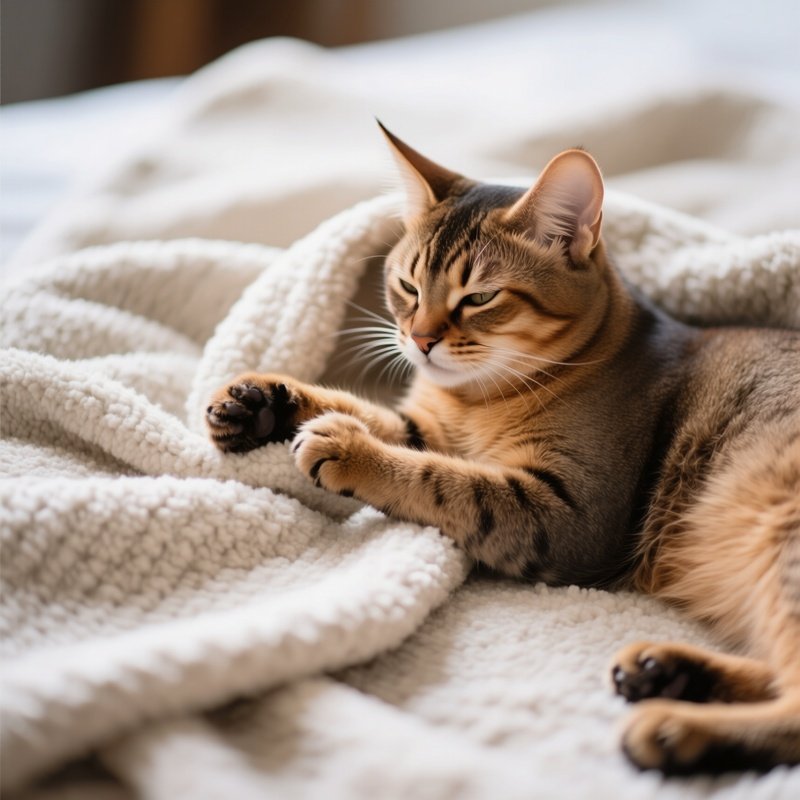 A Cat Napping On A Blanket