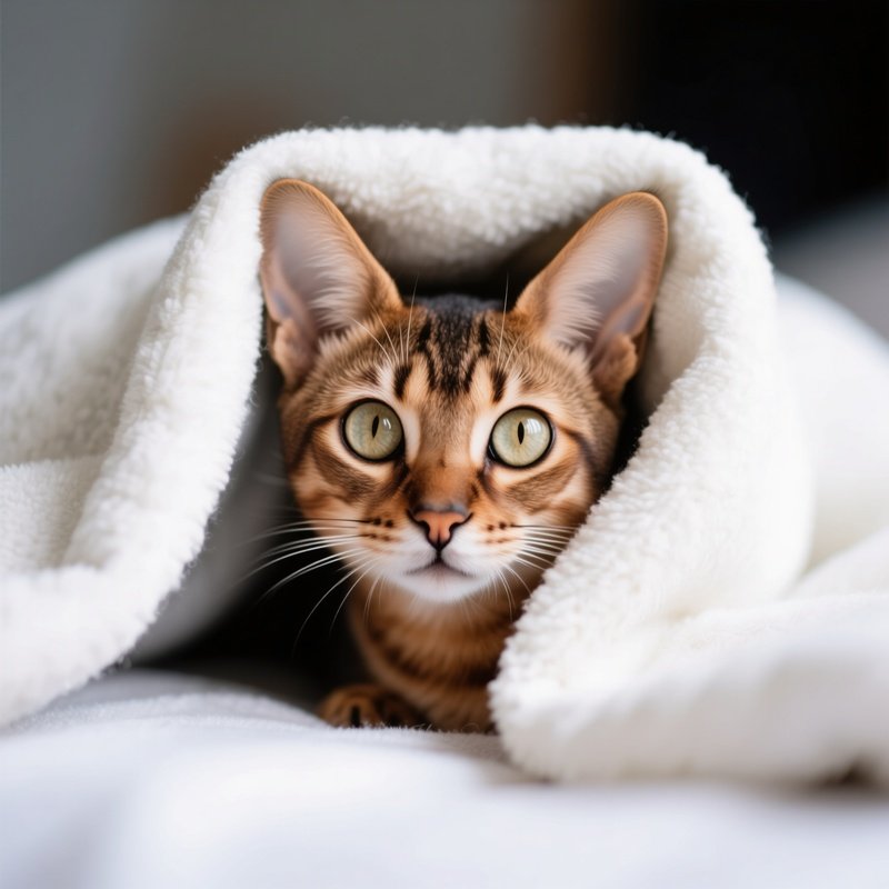 A Cat Peeking From Under A Blanket