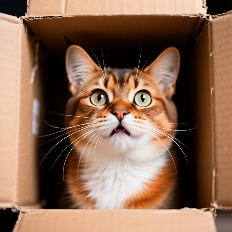 A Cat Somali Head Sticking Out Of A Box