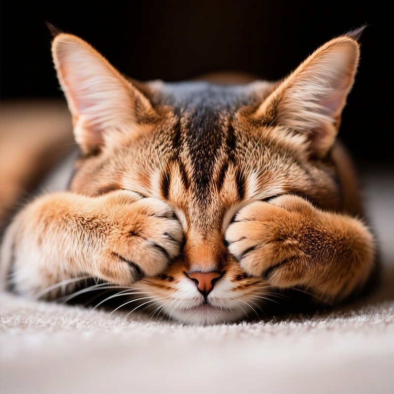 A Cat Somali Paws Over Face While Sleeping