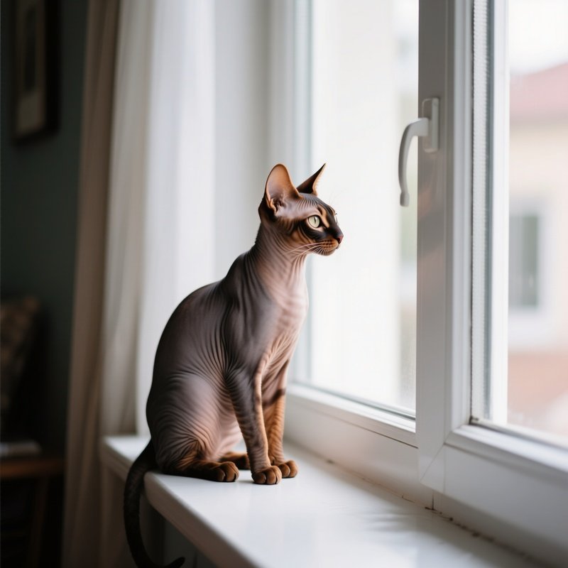 A Cat Somali Perched On A Windowsill Looking Outside