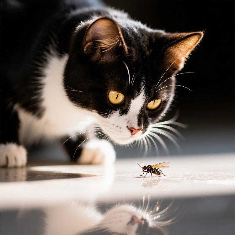 A Cat Somali Staring Intensely At A Bug Light Reflection