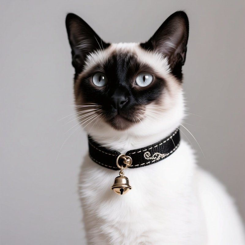 A Cat Wearing A Siamese Collar With Bell