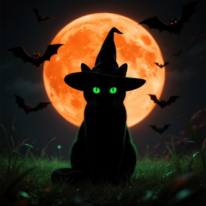 A Cat Wearing A Witch Hat Halloween Cat