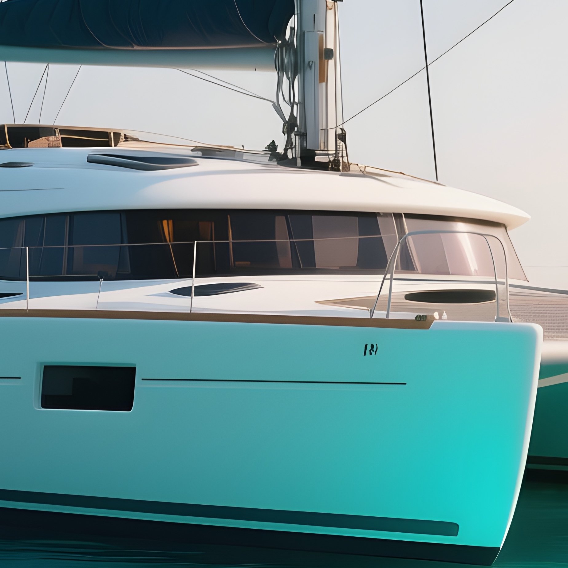 A Catamaran Moored Near A Shallow Reef With Turquoise Glow - Full Resolution Quality Preview