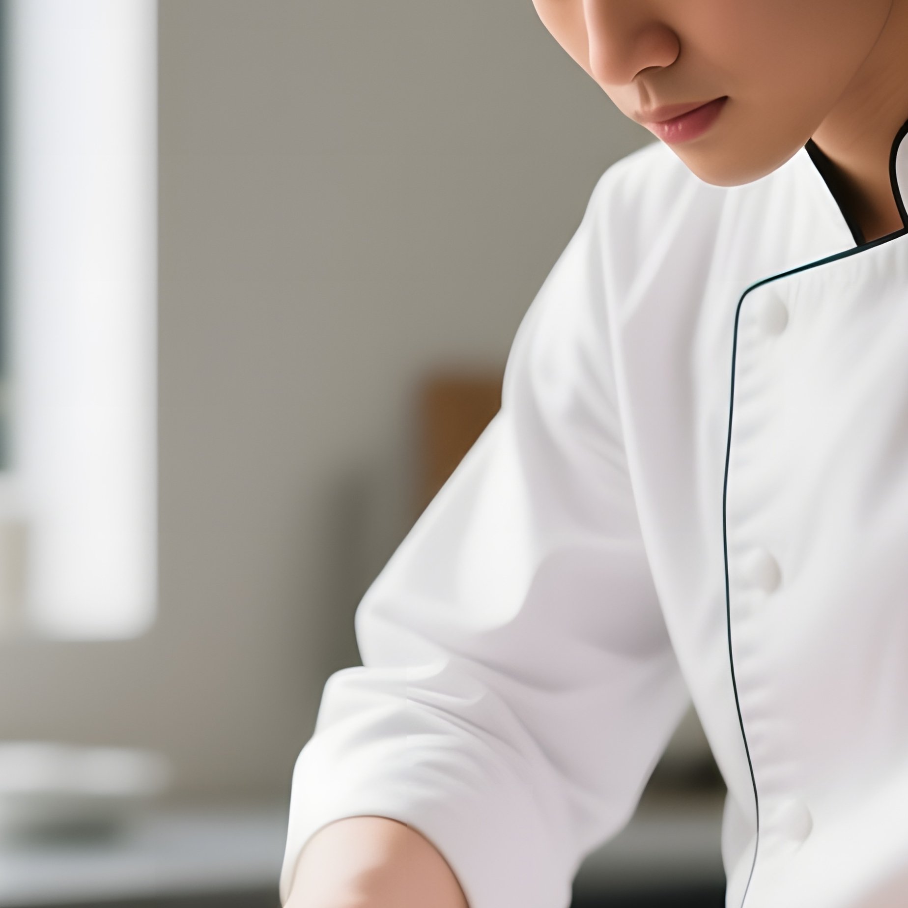 A Chef In A Crisp White Hat Prepares Sushi On A Polished Counter In A Minimalist Kitchen, Natural - Full Resolution Quality Preview
