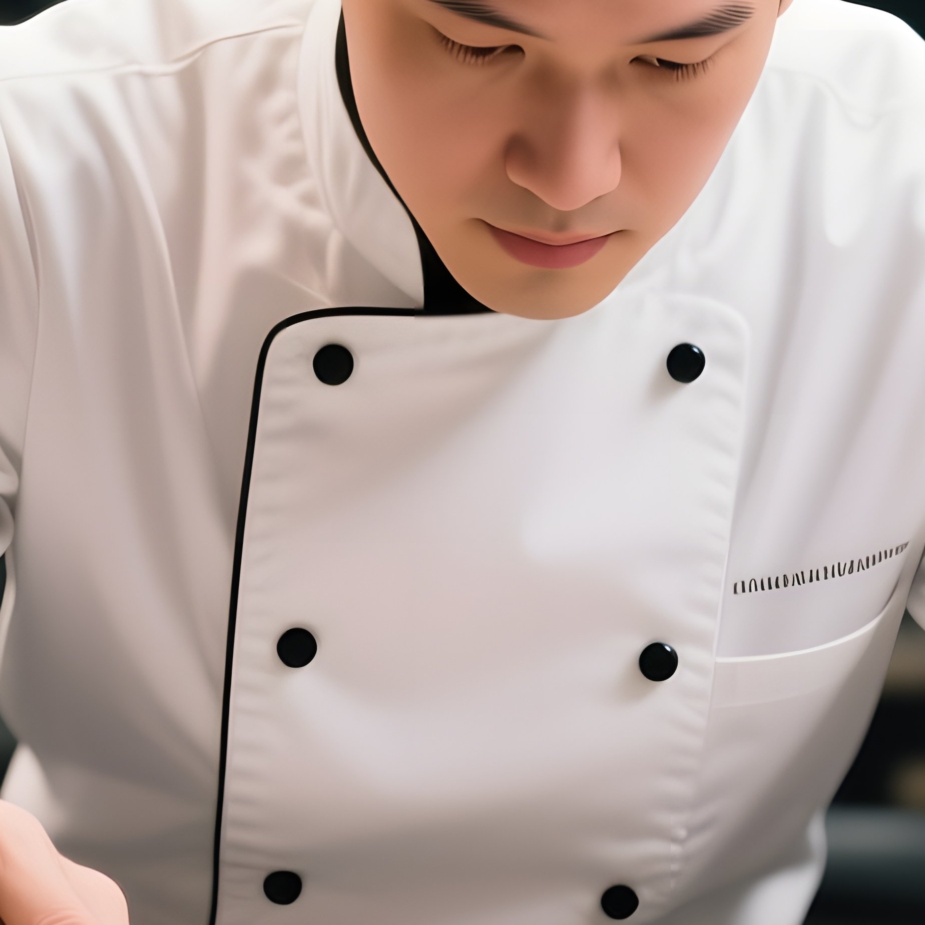 A Chef In A Tall White Hat Plates An Elaborate Dish In A High‑End Restaurant Kitchen, Stainless - Full Resolution Quality Preview