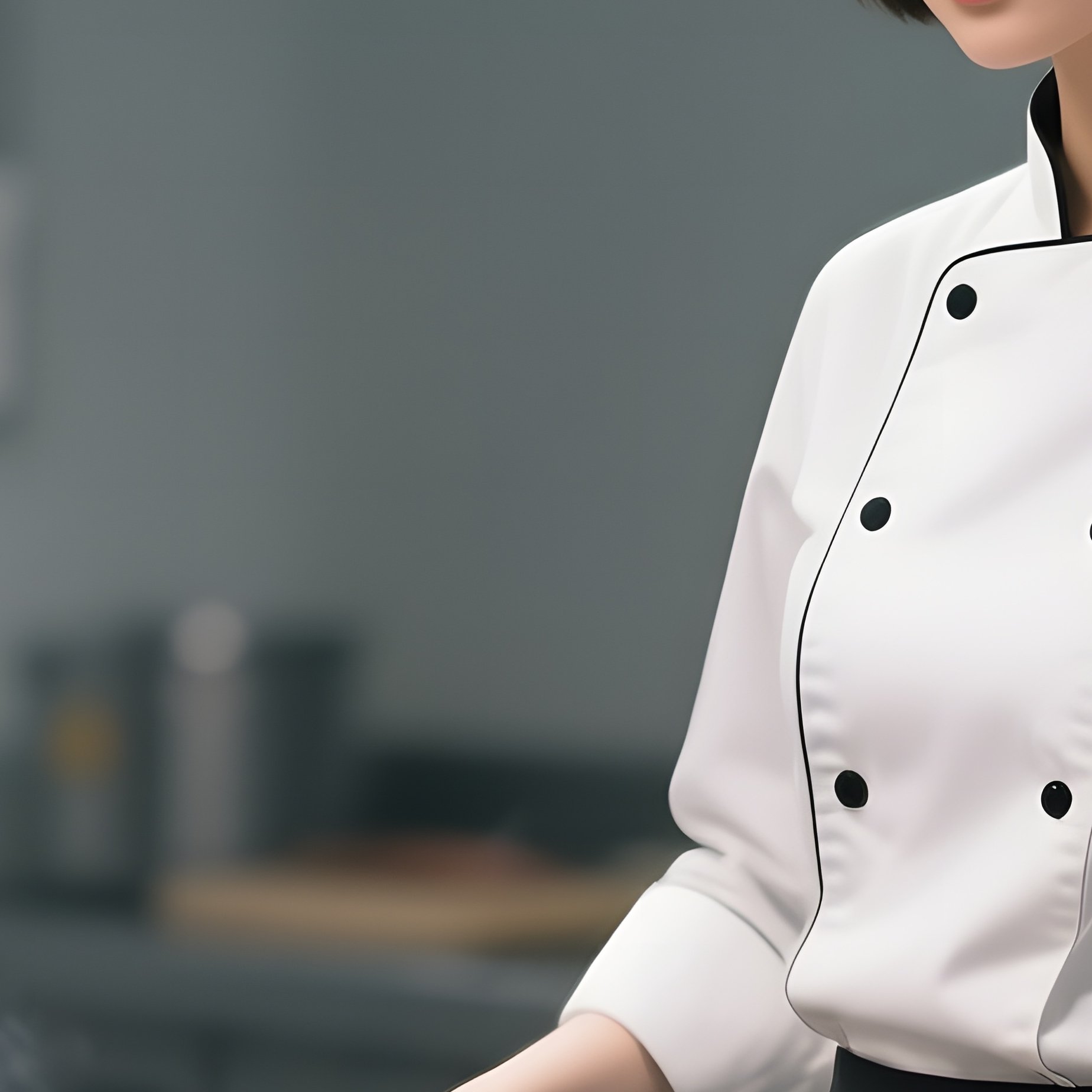 A Chef With Short Practical Hair Stands Over A Stainless Steel Kitchen Island, Bright Halogen - Full Resolution Quality Preview