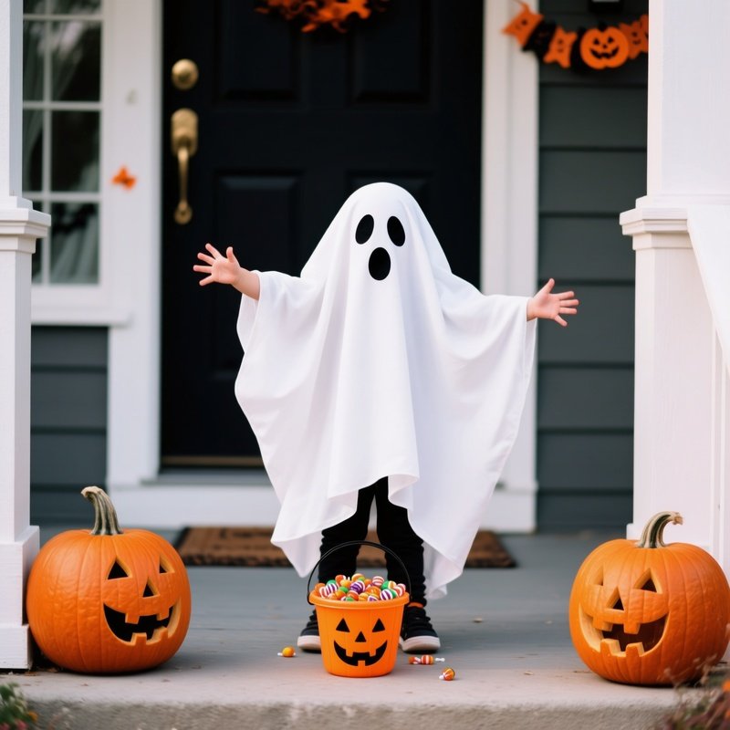 A Child Dressed As A Ghost For Halloween Halloween Ghost Costume