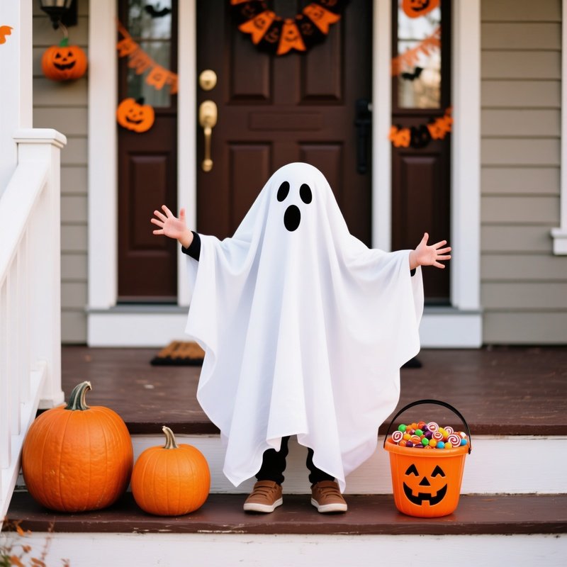 A Child Dressed As A Ghost For Halloween Halloween Child