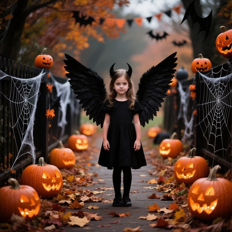 A Child Dressed As An Angel Or Devil For Halloween Halloween
