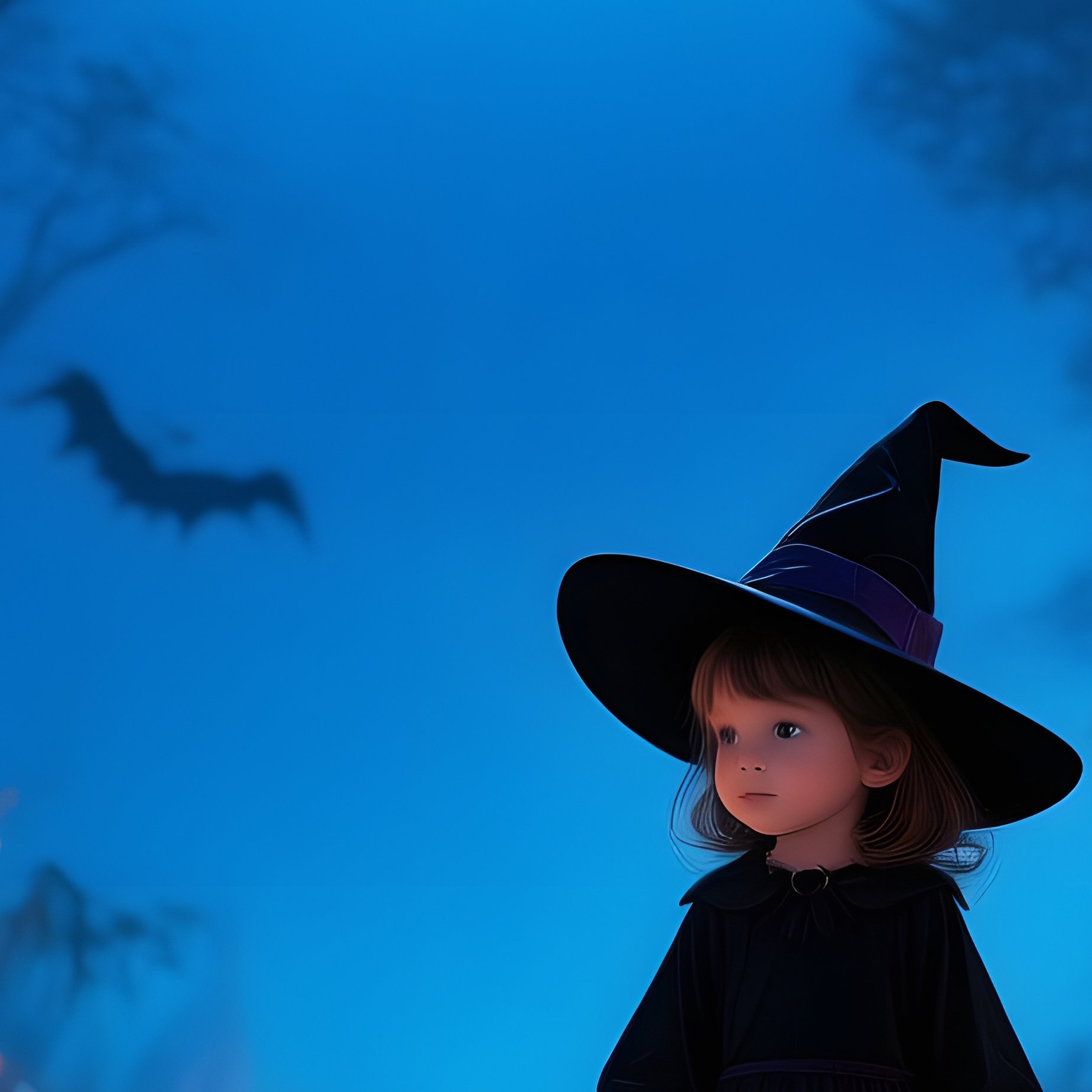 A Child In A Witch Costume And A Cat Walking Through A Forest - Full Resolution Quality Preview