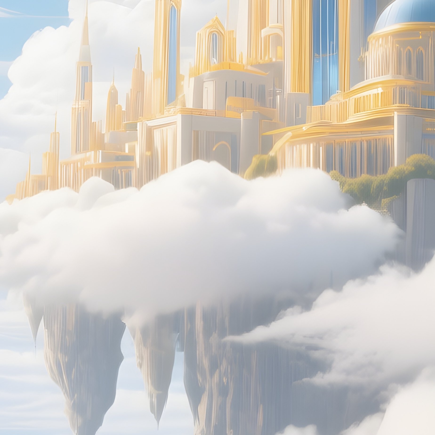 A City In The Clouds Where All The Buildings Are Constructed From Shining Gold Bricks - Full Resolution Quality Preview