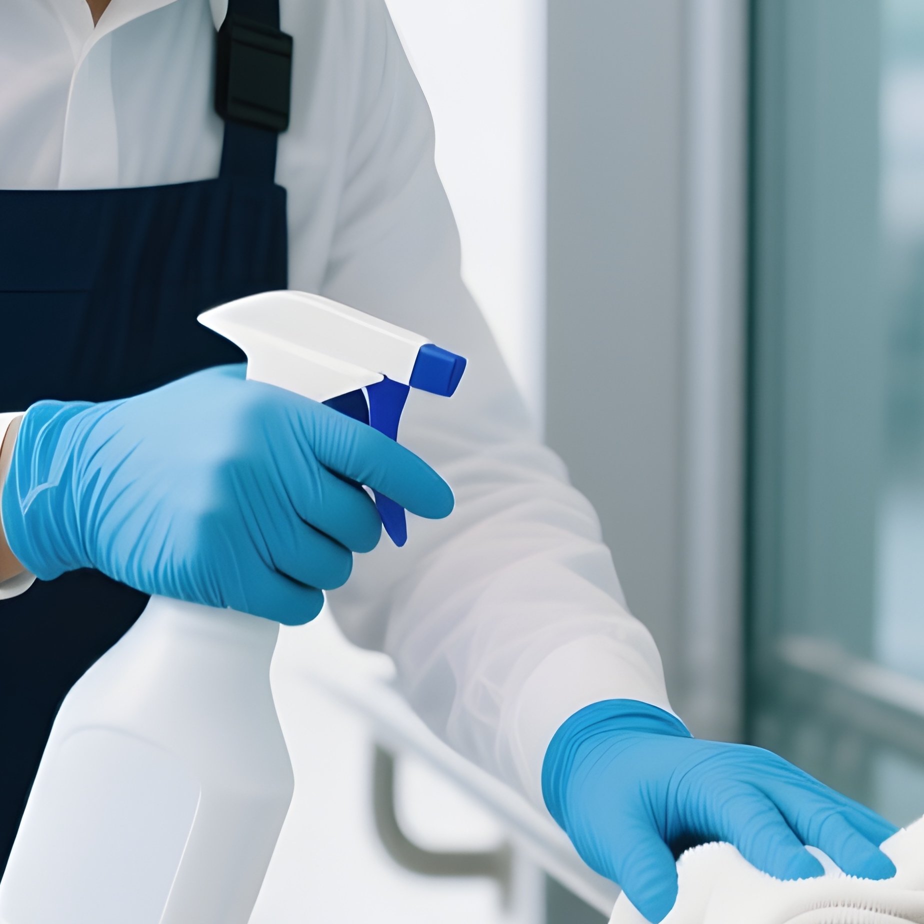 A Cleaner Sanitizing Handrails And Door Handles - Full Resolution Quality Preview