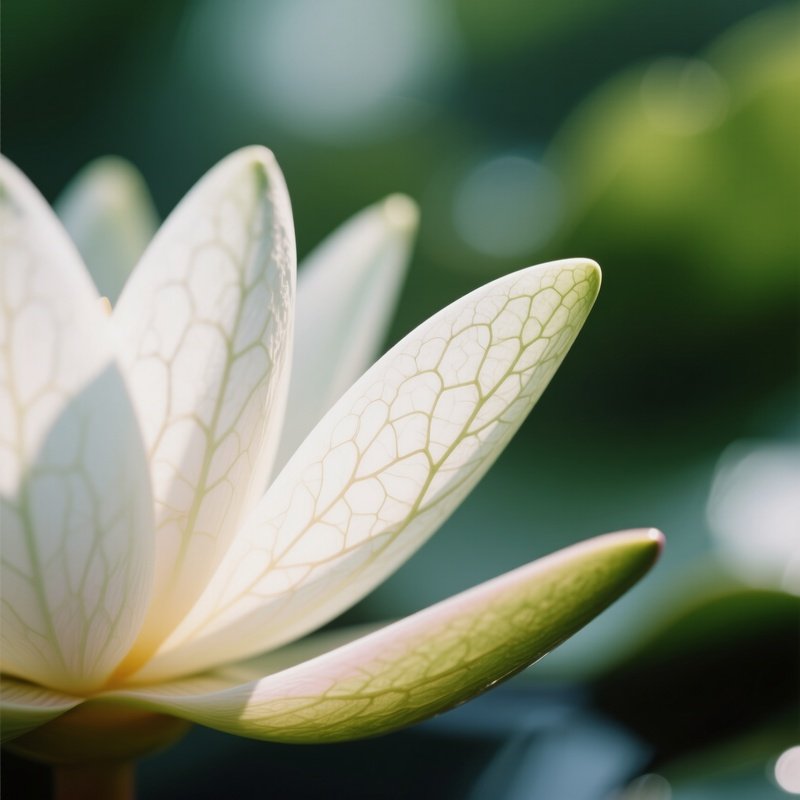 A Close‑Up Macro Of A Water Lily’S Petal Veins, Intricate Network Highlighted By Soft Side