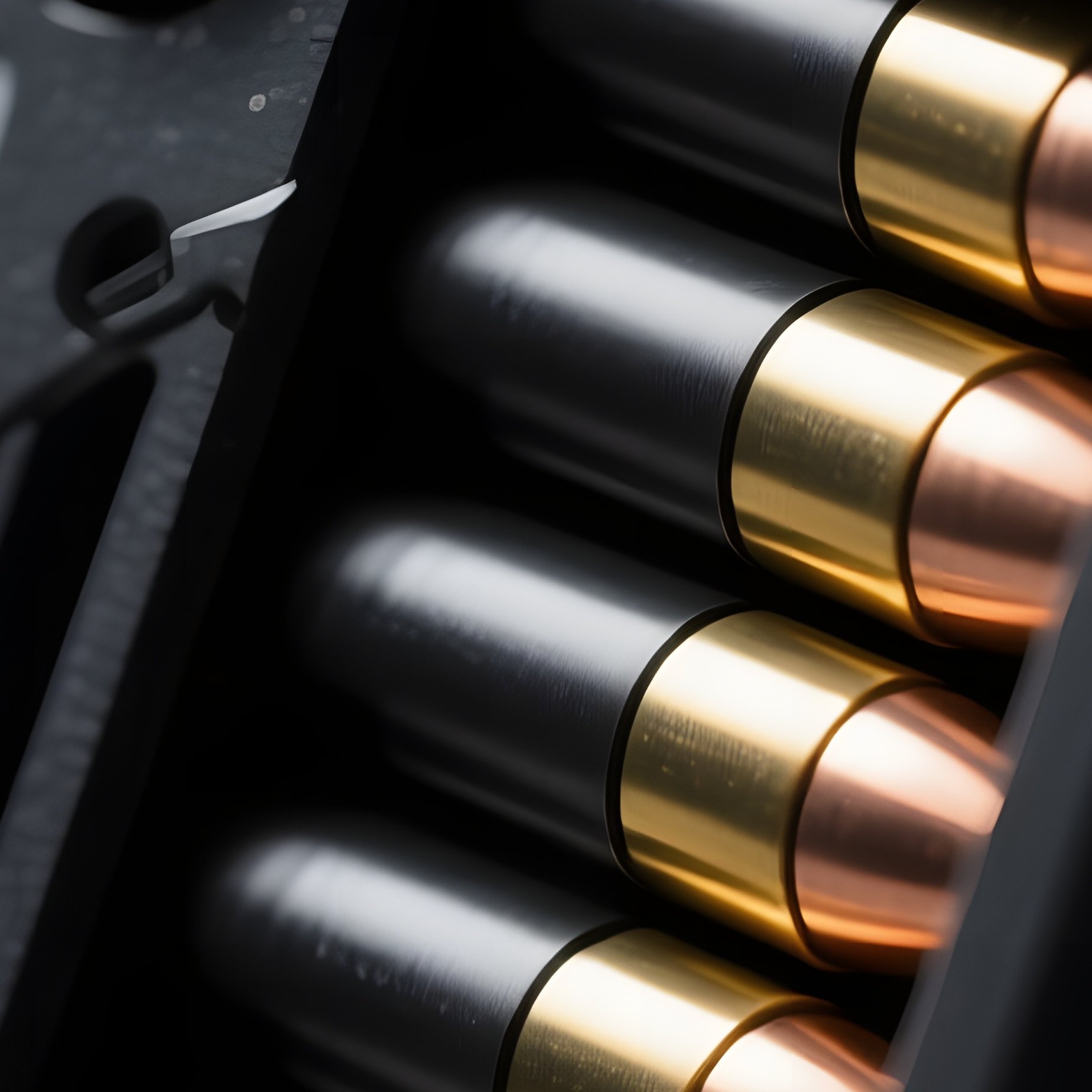 A Close‑Up Macro Shot Of A Modern Polymer Rifle Magazine Partially Filled With Sleek Black 6.8Mm - Full Resolution Quality Preview