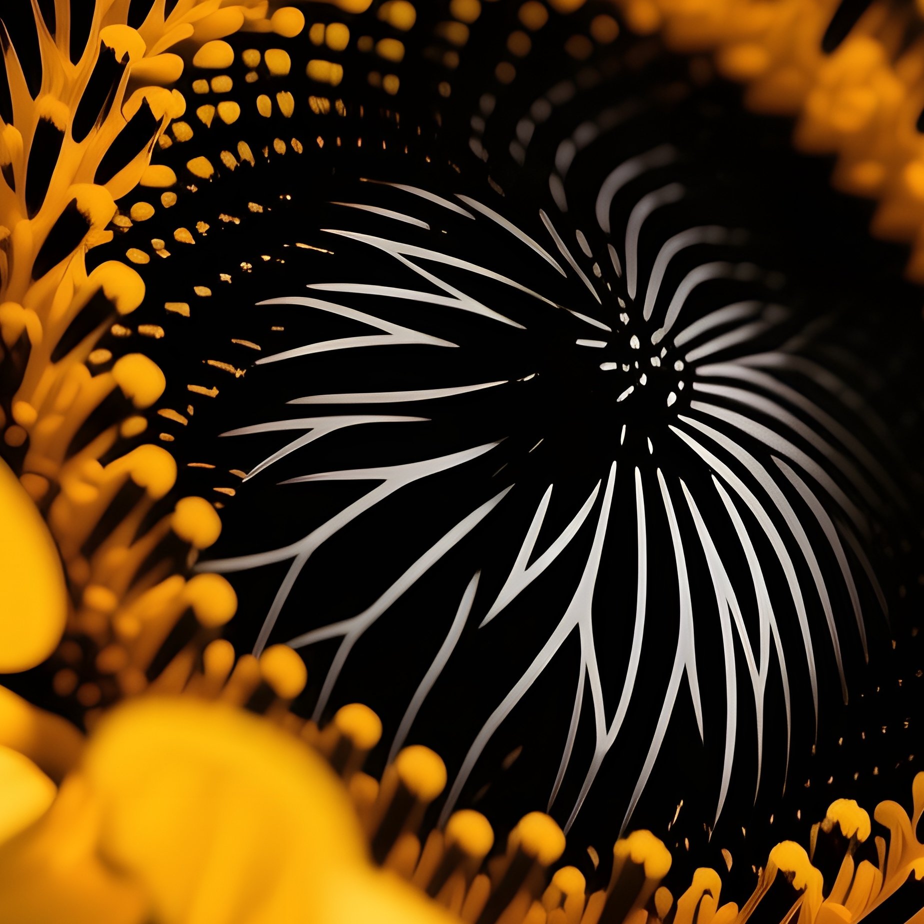 A Close‑Up Macro Shot Of A Pop‑Art Sunflower Head With Exaggerated Black Veins And Bright Yellow - Full Resolution Quality Preview