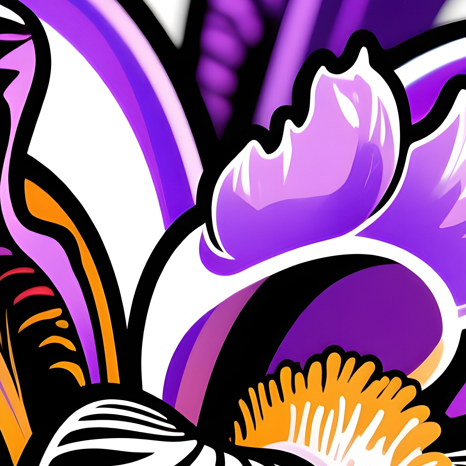 A Close Up Macro Shot Of A Pop Art Violet Iris With Intricate Black Line Work And Glossy Petal - Full Resolution Quality Preview