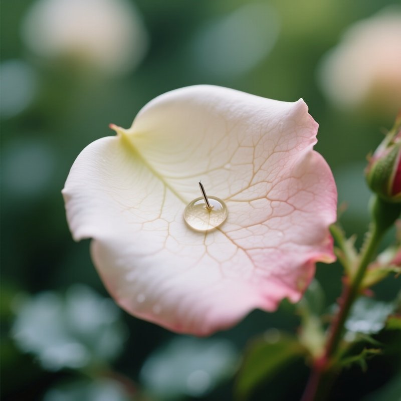 A Close‑Up Macro Shot Of A Single Rose Petal Pierced By A Tiny Droplet, Intricate Veins Visible,