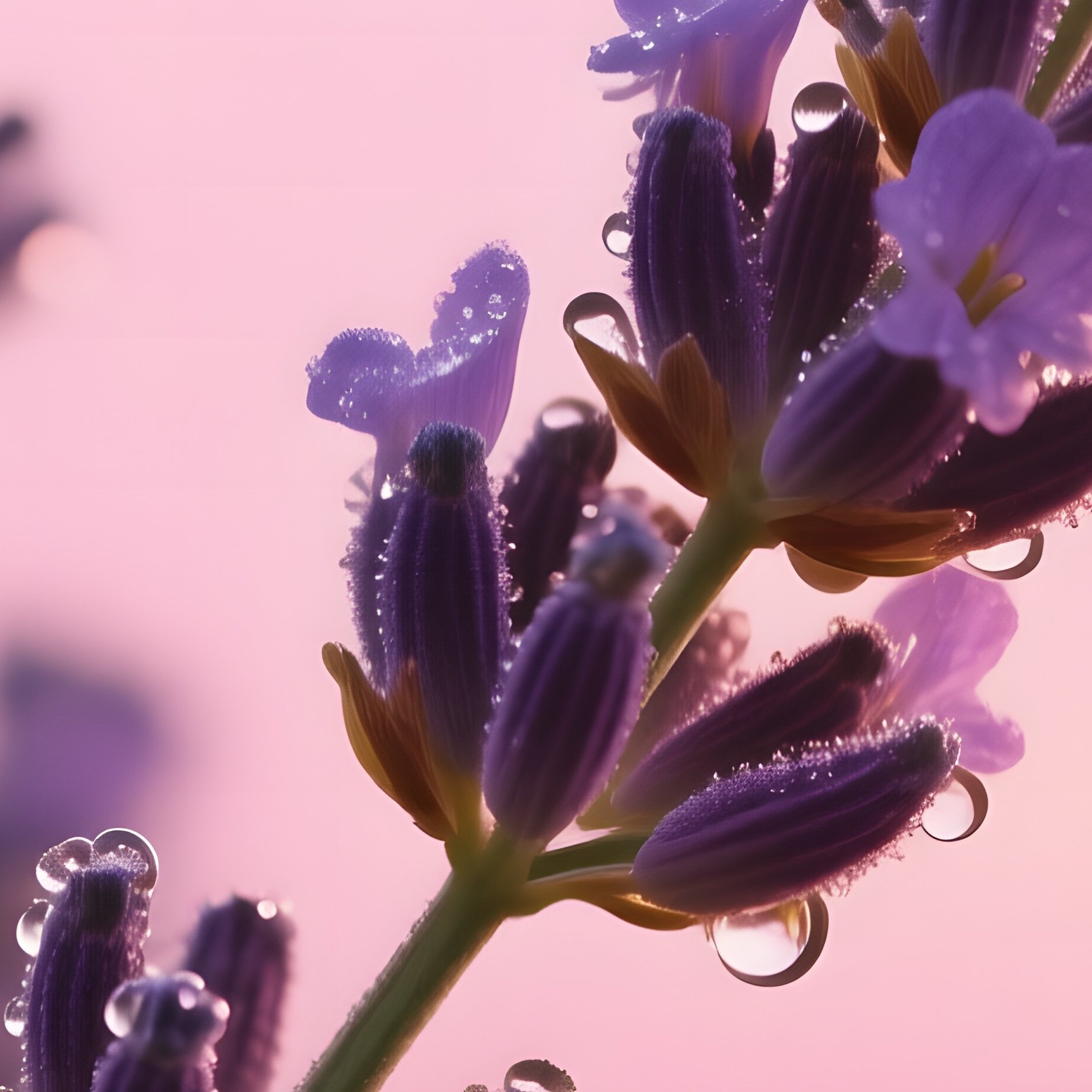 A Close‑Up Macro Shot Of Dew‑Kissed Lavender Spikes Intertwined With Tiny Yellow Mustard Flowers, - Full Resolution Quality Preview