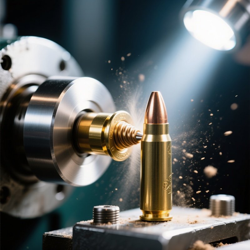 A Close Up Macro View Of A Cartridge Case Being Headspun On A Reloading Press Brass Spiraling Under